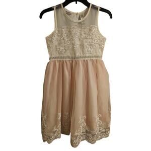 Blueberi Boulevard girls sz 16 special dance dress white embroidered pink tulle